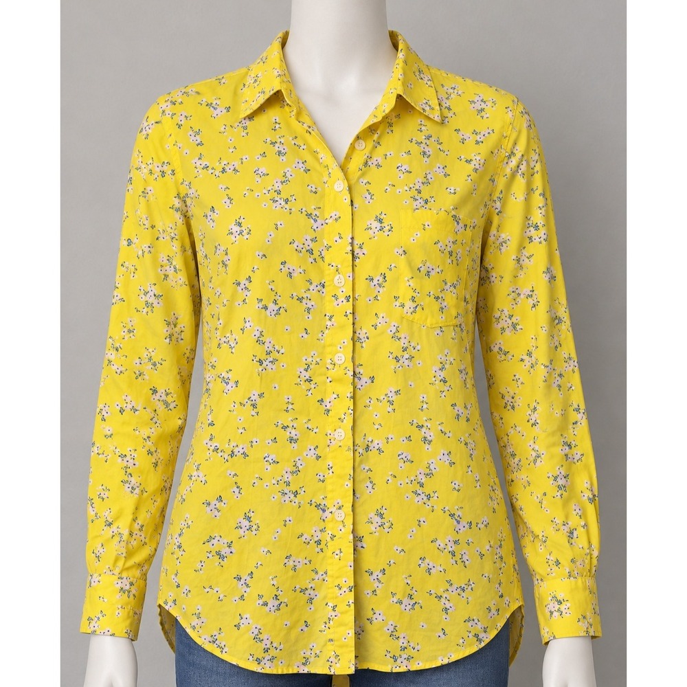 Gap Womens Yellow Floral Button Down Shirt Long Sleeve Cotton Top Size M